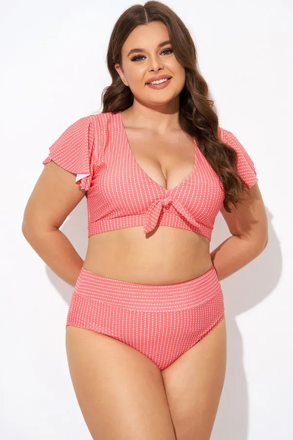 Starfish Coral Dots Flutter Sleeve Swim Bikini Top