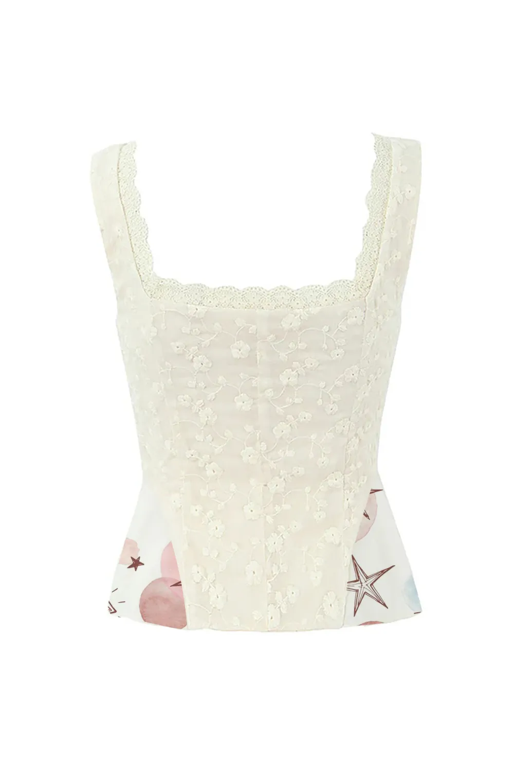 Cute Floral Embroidered Lace Bow Tie Button Up Chiffon Peplum Crop Tank Top