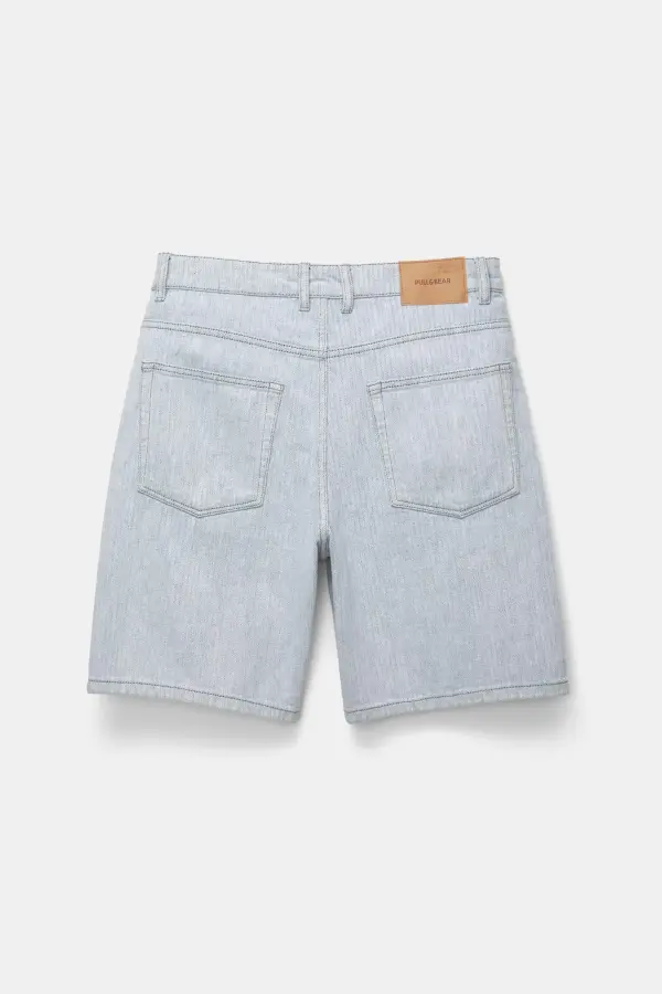 Baggy textured denim Bermuda shorts
