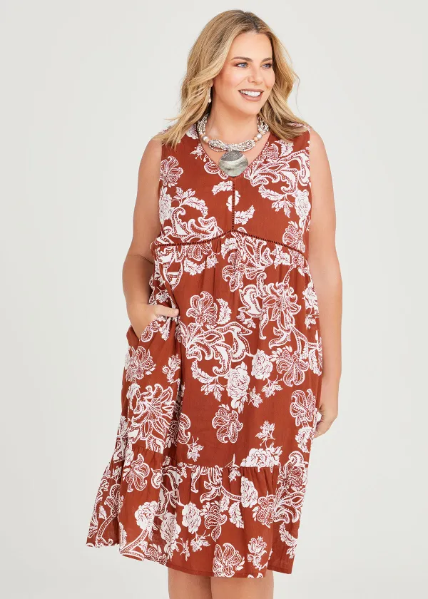 Cotton Jacobean Sleeveless Dress