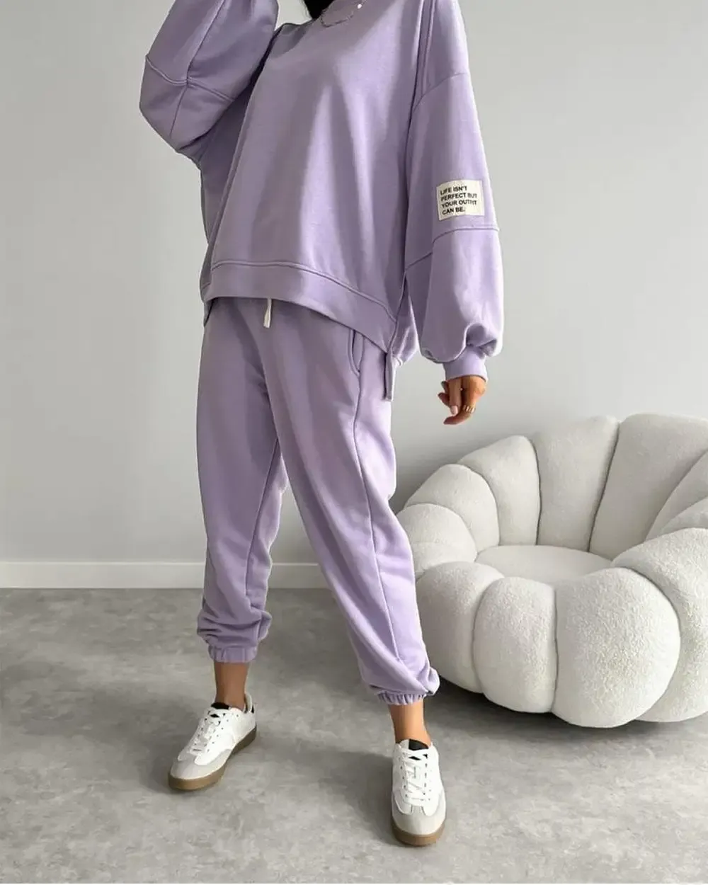 Women's Two-piece Solid Color Loose Sweatshirt Suit