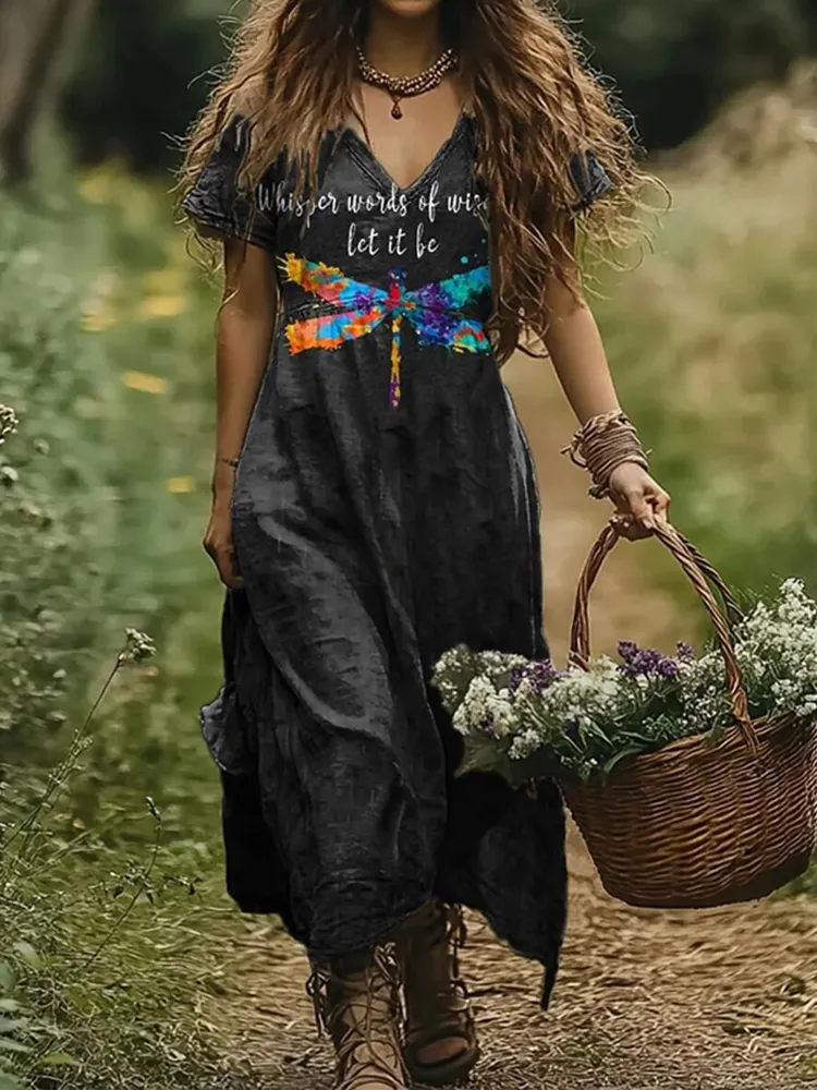 Women's Vintage Whisper Of Wisdom Dragonfly Art Print Dress
