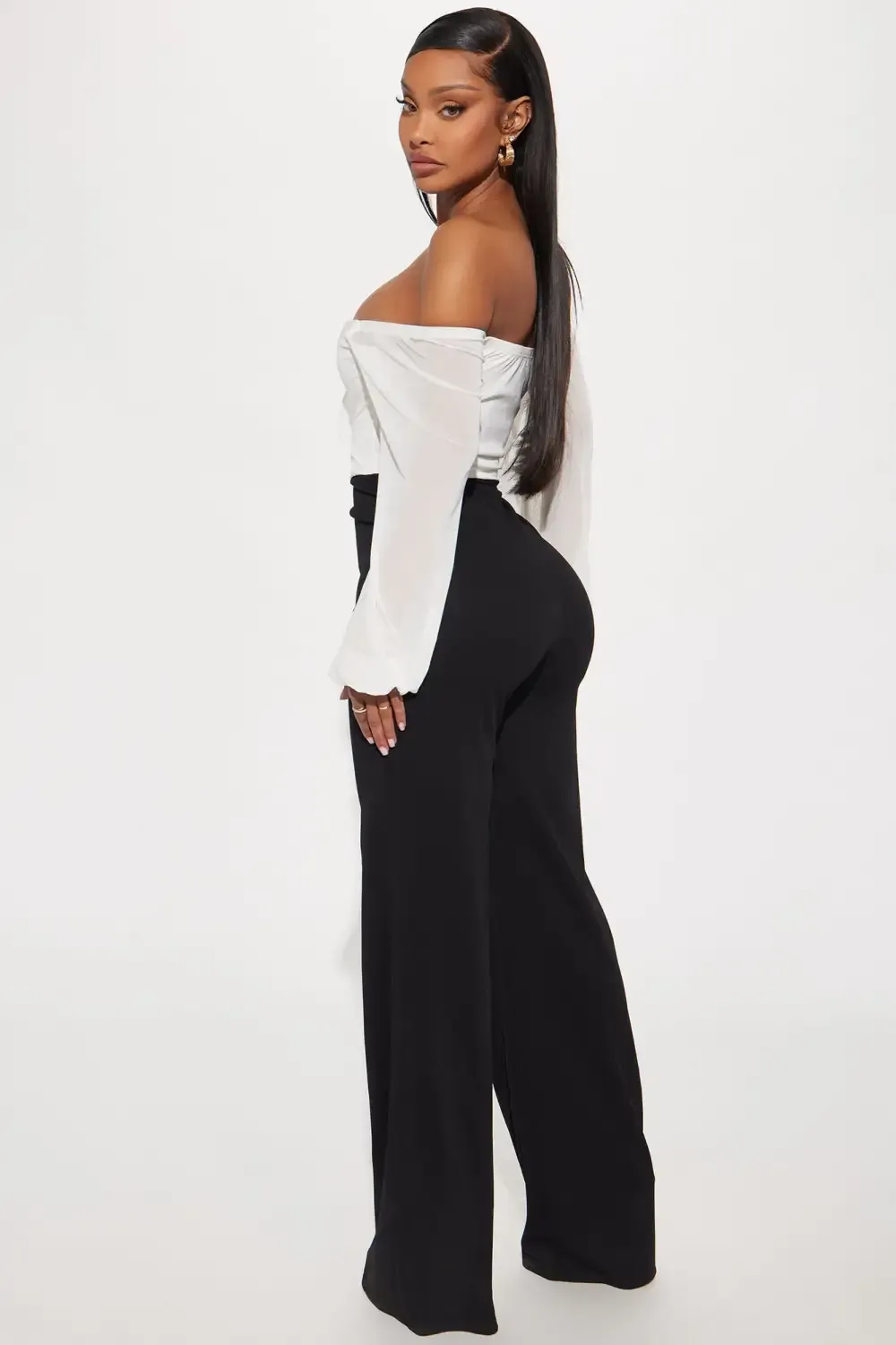 Don't Tell My Ex Off Shoulder Jumpsuit - White/Black