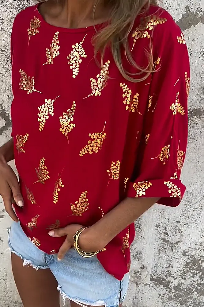 Women's Hot Stamped Plant Pattern T-shirt