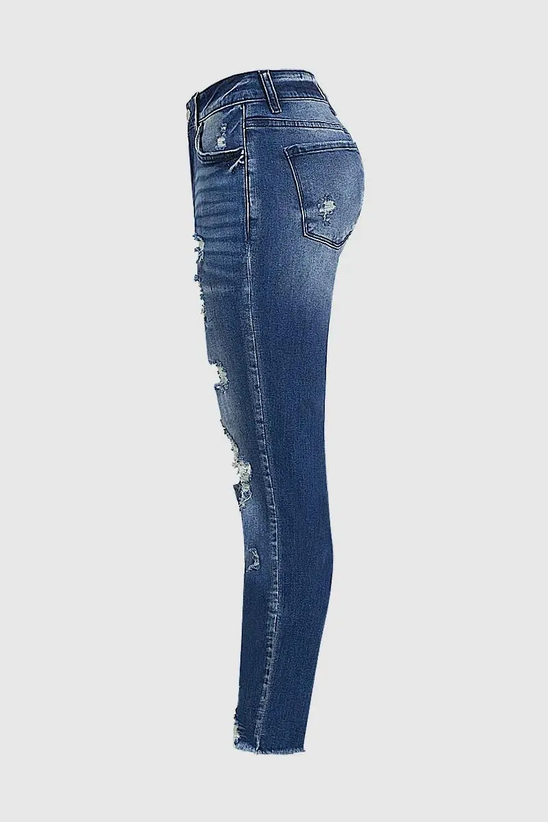 Cut Out Raw Hem High Rise Crop Jeans