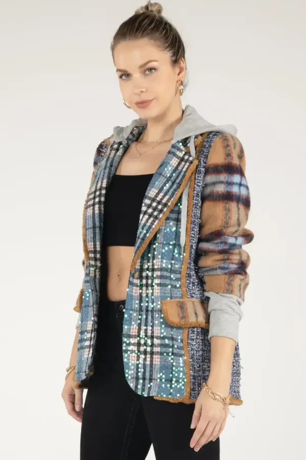 Mixed Fabric Hoodie Blazer