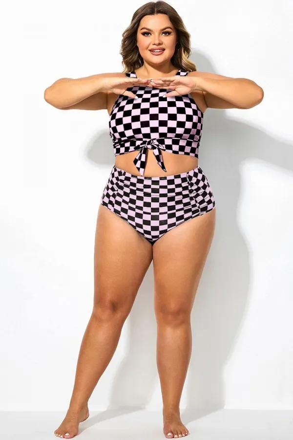Black Pink Check High Waisted Bottom