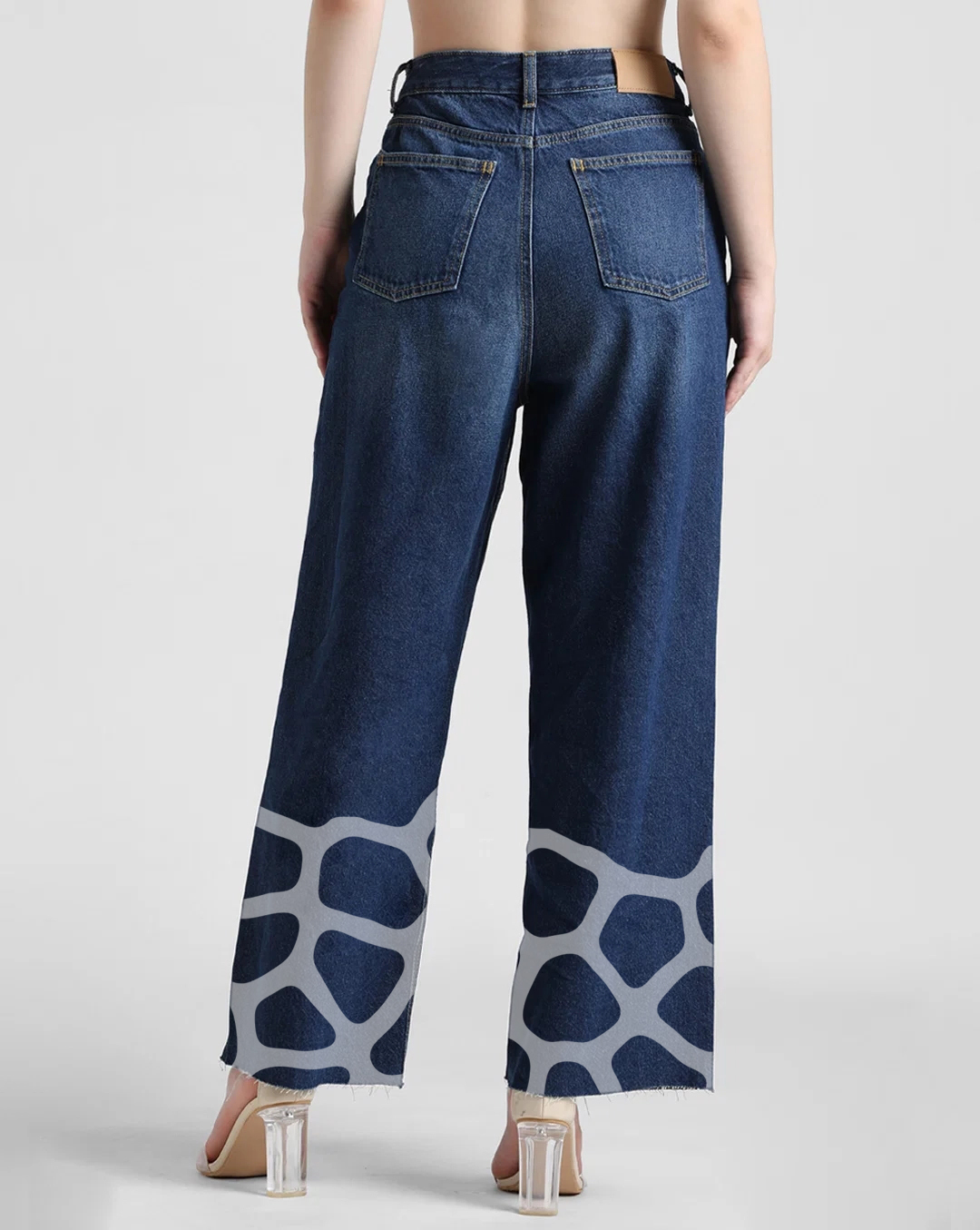 Blue Wide Leg Cropped Giraffe Print Jeans