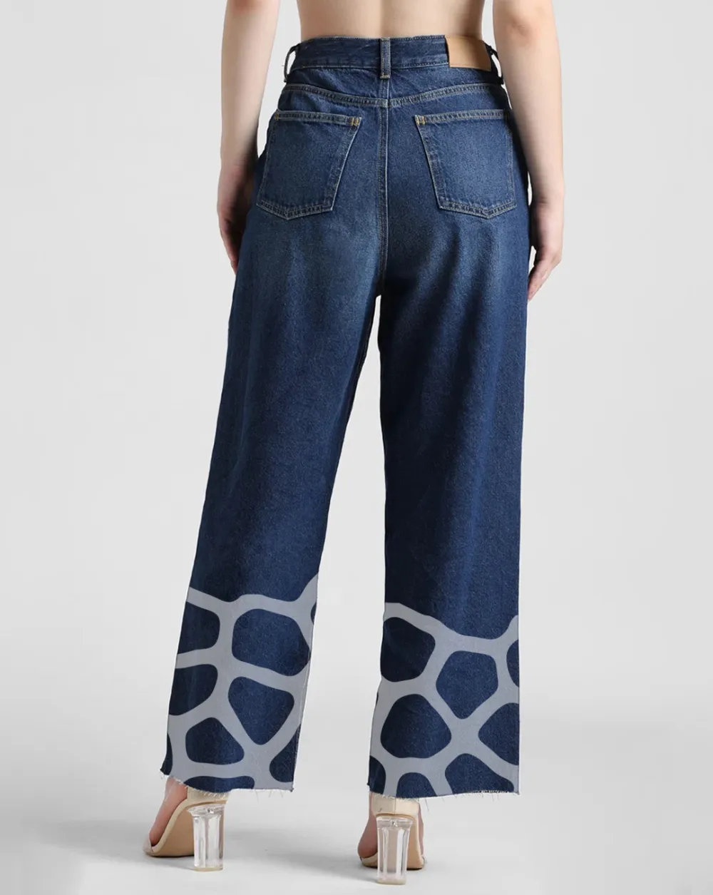 Blue Wide Leg Cropped Giraffe Print Jeans