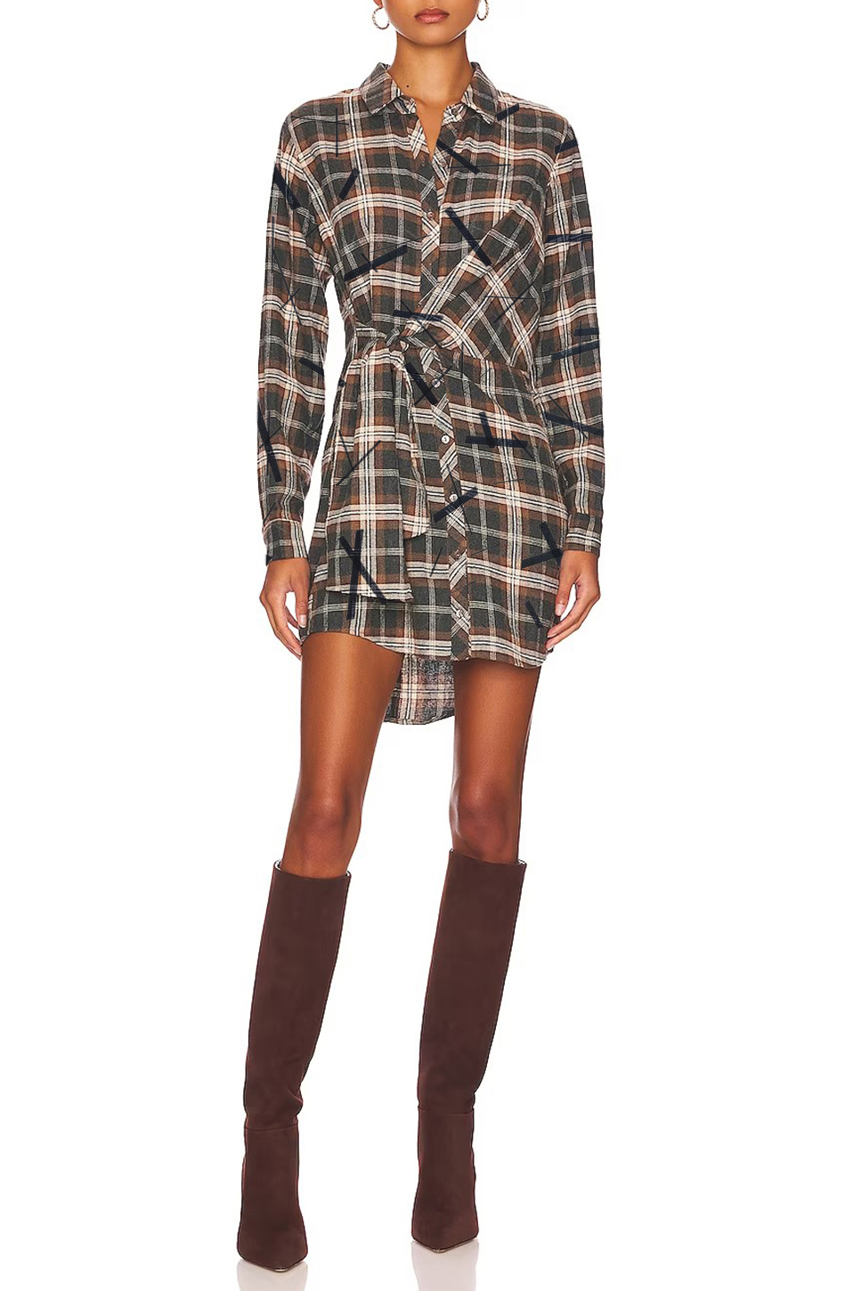 Plaid Print Wrap Style Mini Dress