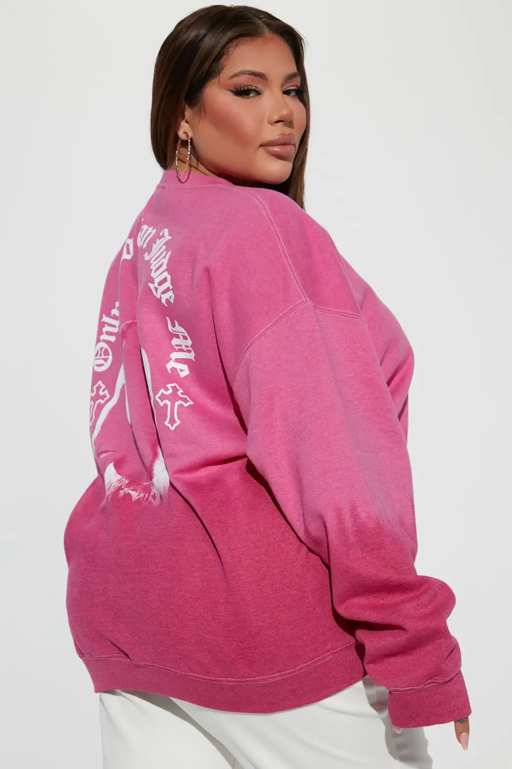 Can't Judge Me 2Pac Crew Neck Sweatshirt - Fuchsia