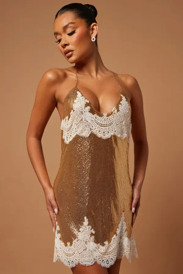 Trisha Chainmail Mini Dress - Gold