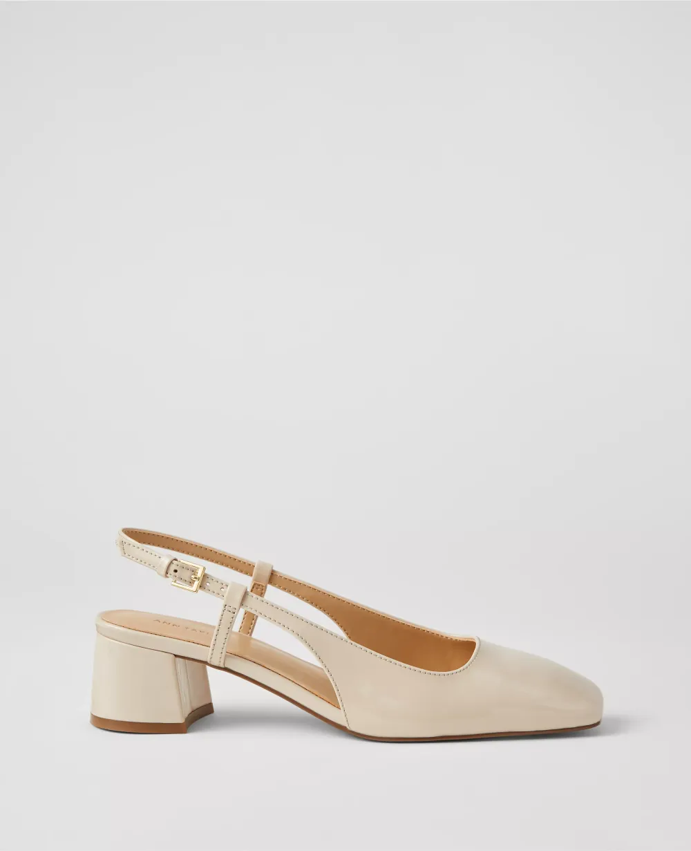 Patent Block Heel Slingback Pumps