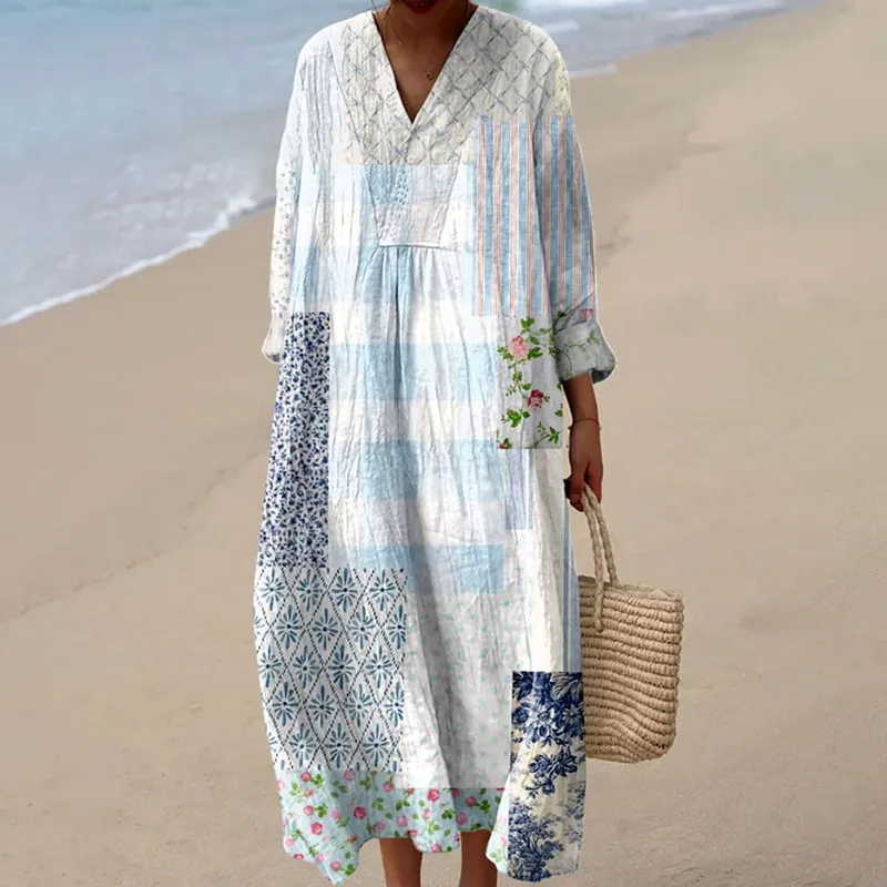 Women's Vintage Flower Art Print Cozy Dress