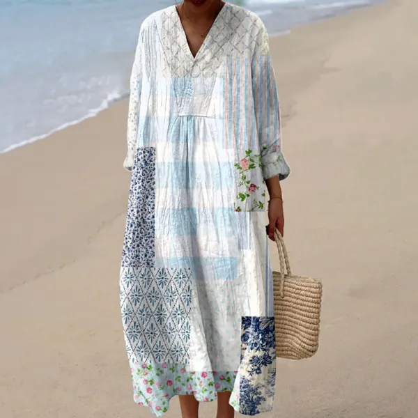 Women's Vintage Flower Art Print Cozy Dress