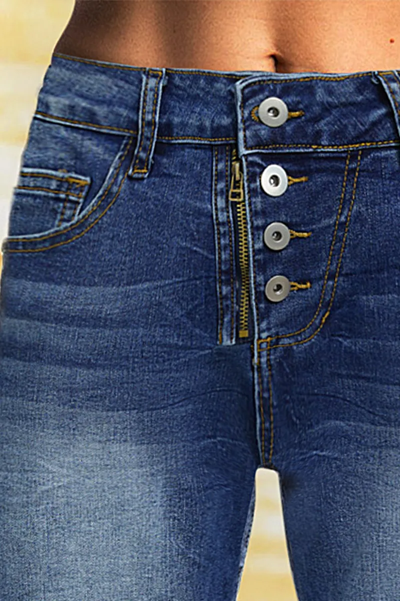 Wash Button Up Roll Hem High Waist Denim Mid Thigh Shorts