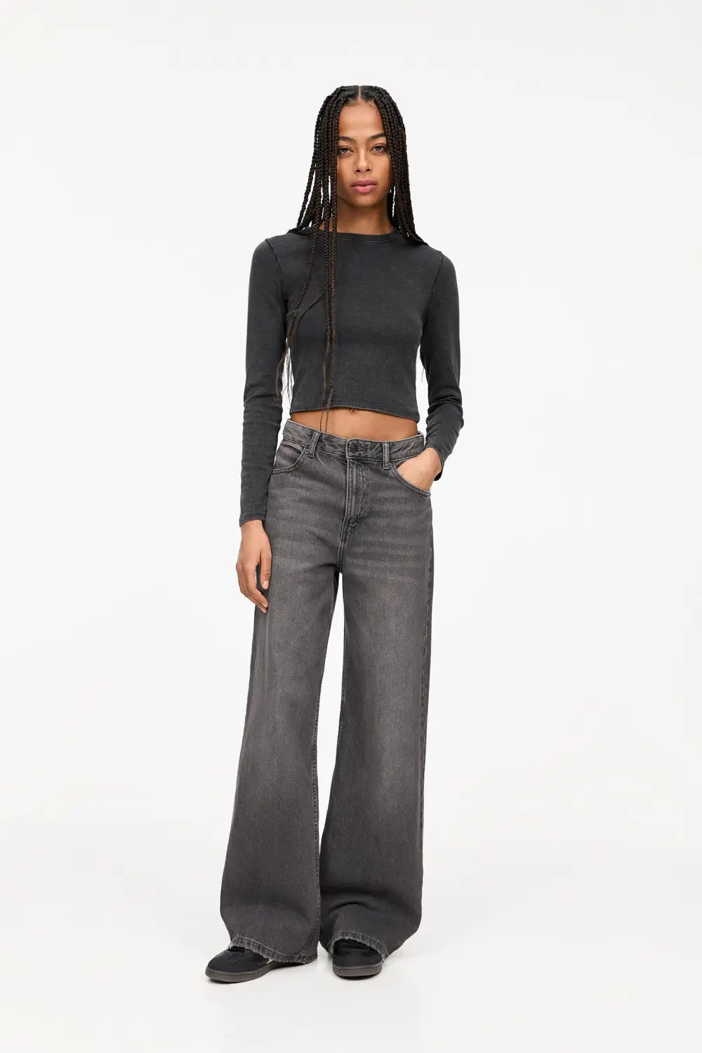 Jeans wide leg tiro alto