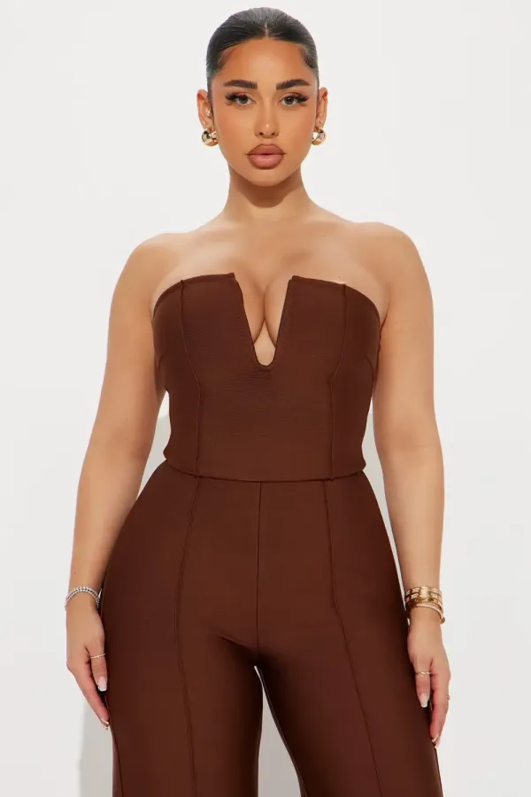 Someone To You Bandage Jumpsuit  - Chocolate