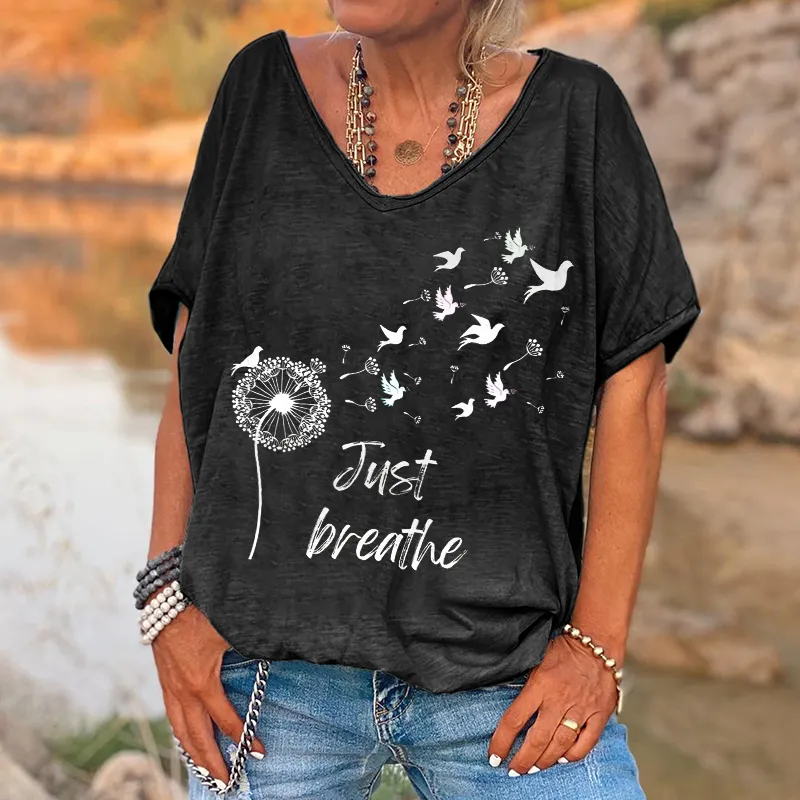 Just Breathe Printed Women's V-neck T-shirt