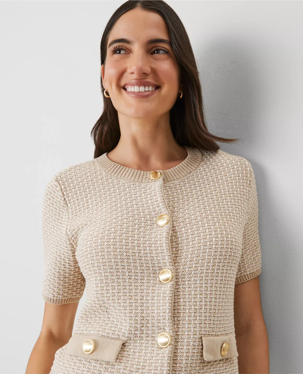 Geo Stitch Short-Sleeve Cardigan