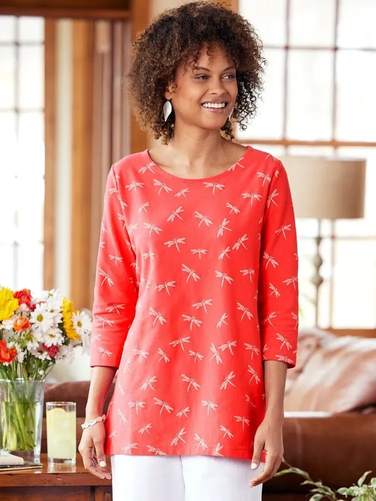 M.MAC Dragonfly Scoop-Neck Tunic With 3/4 Sleeves