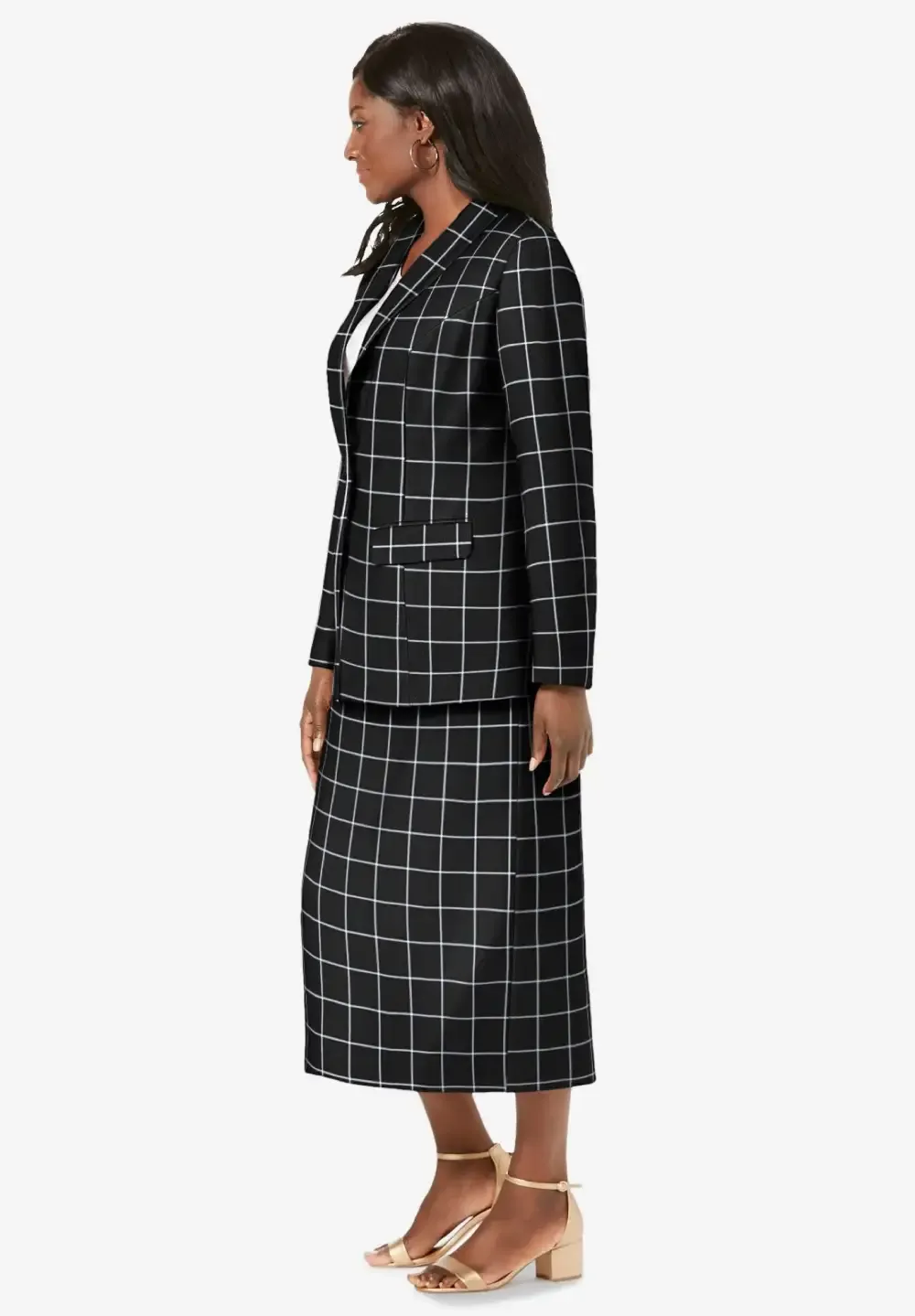 2-Piece Stretch Crepe Single-Breasted Skirt Suit