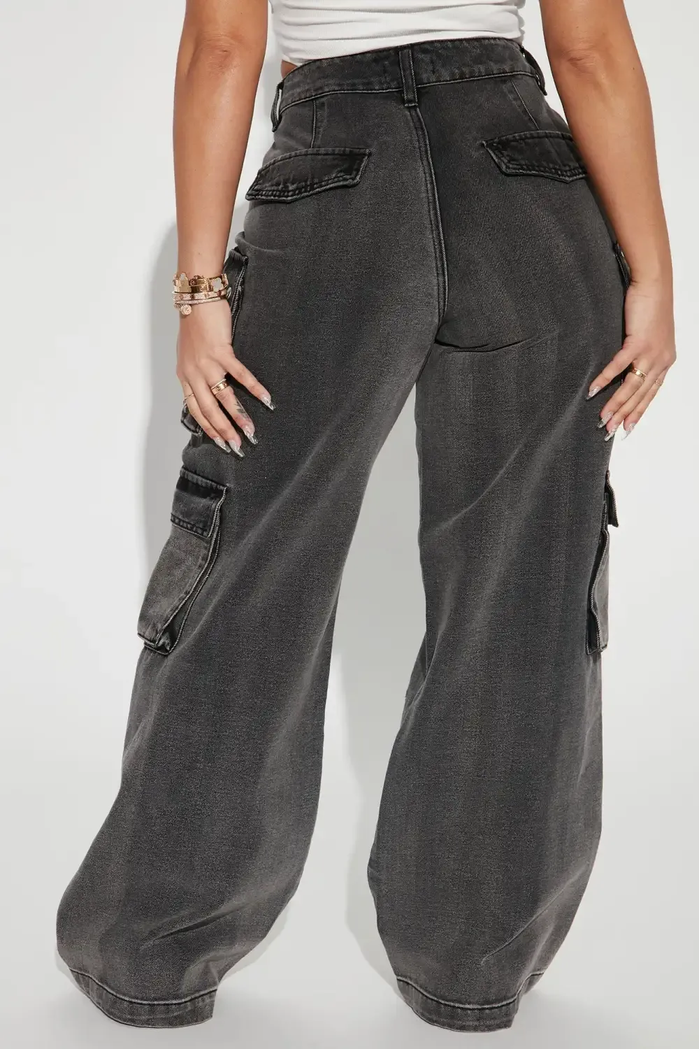 Settle Down Non Stretch Cargo Jeans - Black