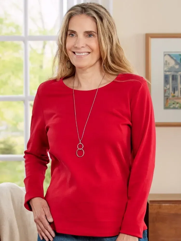 Women's USA Cotton Crewneck Long-Sleeve Tee