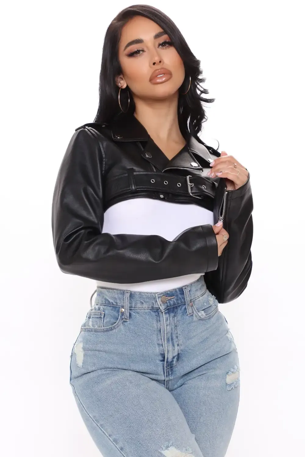 Pop It Crop It Faux Leather Jacket - Black