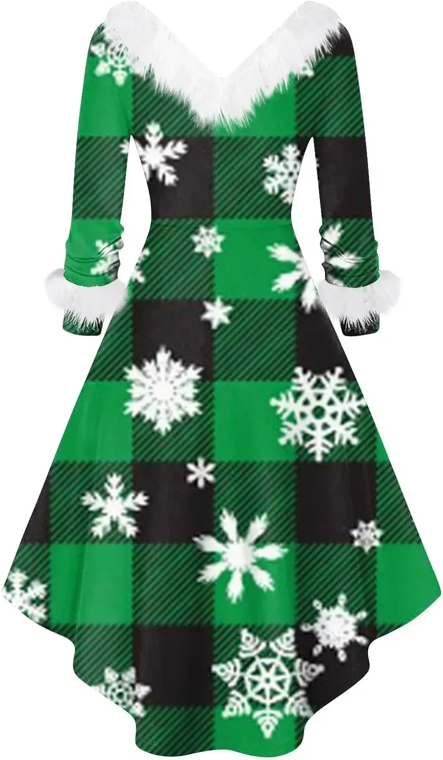 Womens Christmas Dress Fuzzy Mrs Claus Christmas Holiday Xmas Cocktail Holiday Party Flare Dress