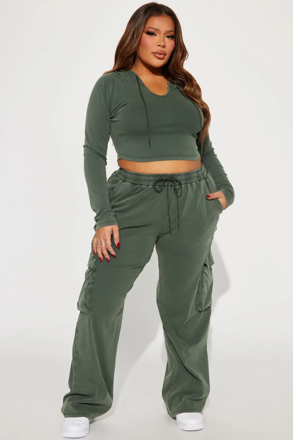 Keep It Casual Washed Pant Set - Olive