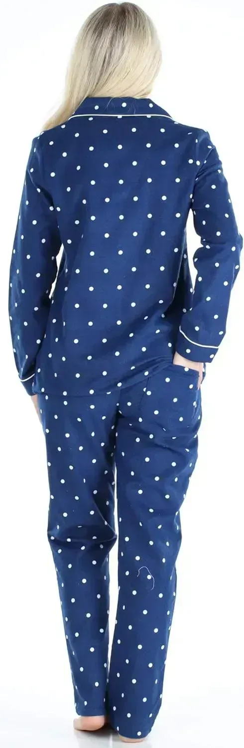 Women's Cotton Flannel Long Sleeve Button-Down Pajamas PJ Set