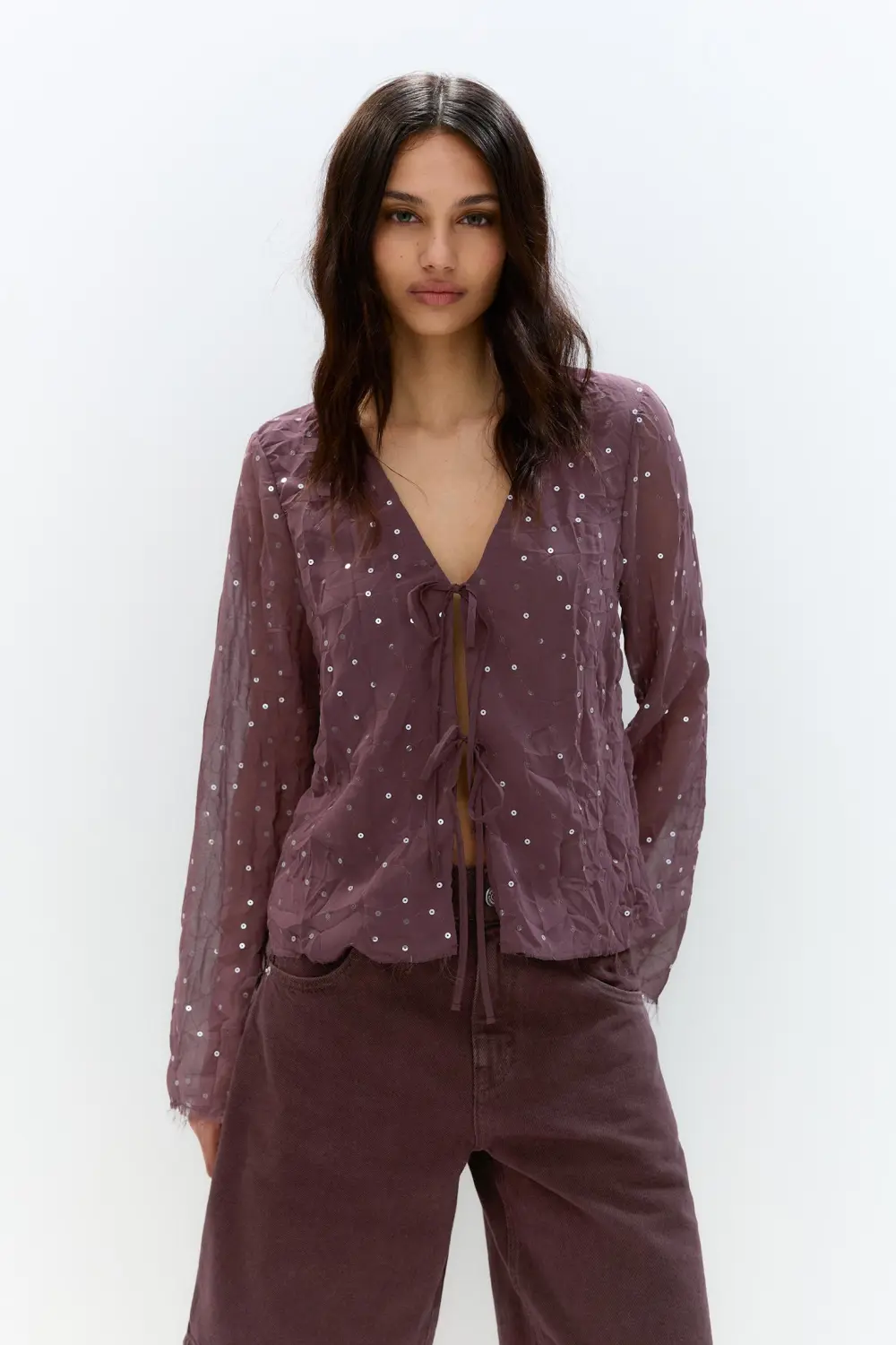 Sequined tulle blouse