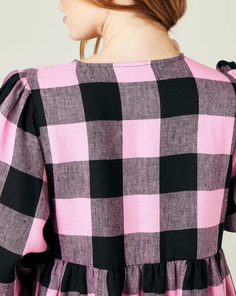 PINK & BLACK MEGA CHECK LINEN DRESS