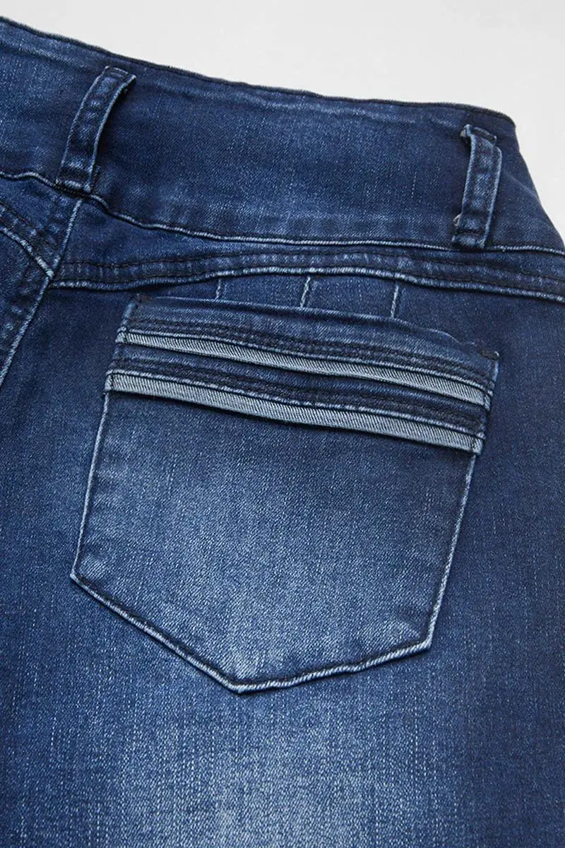 Button Fly High Rise Wash High Stretch Capri Jeans
