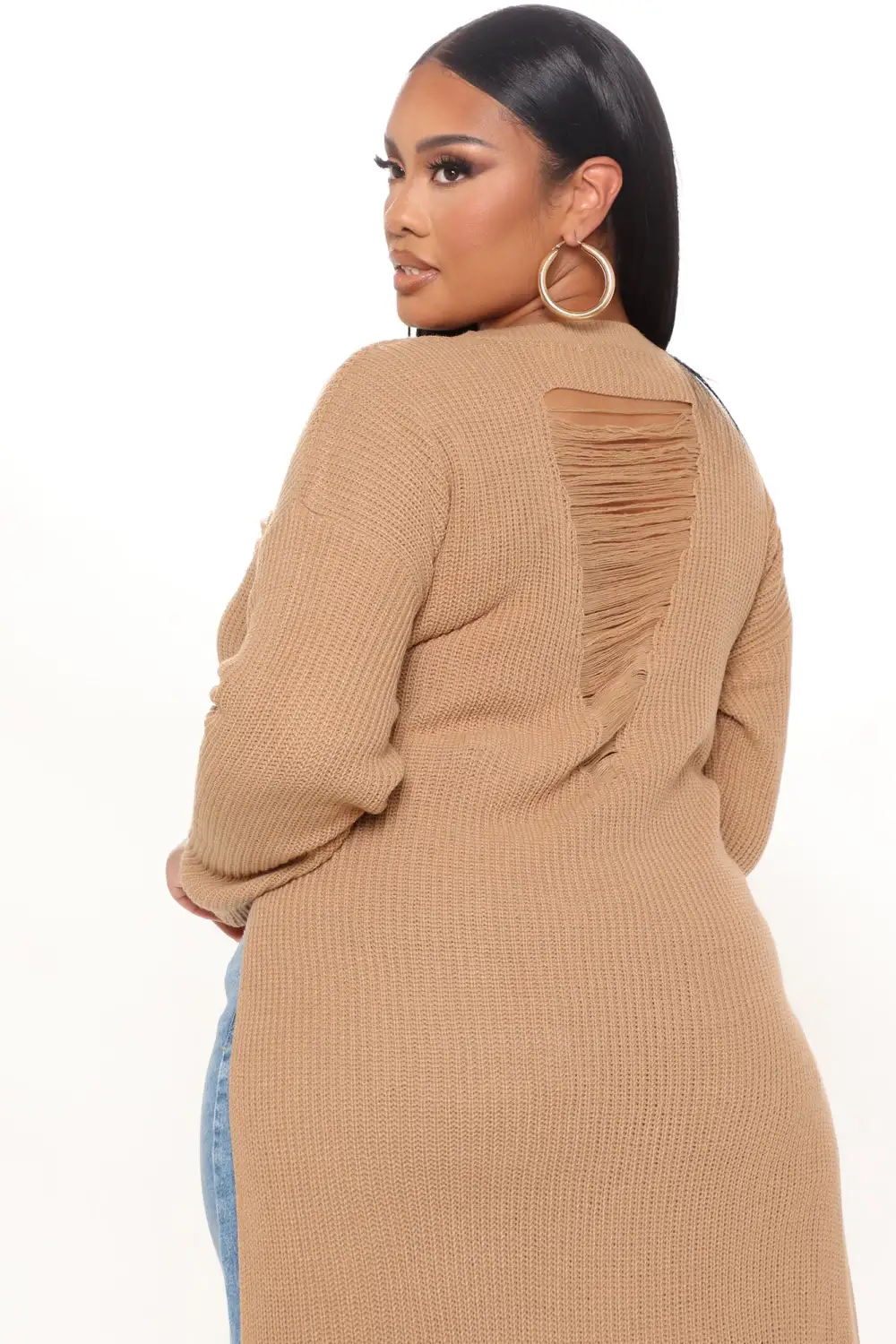Kara Tie Front Sweater - Tan
