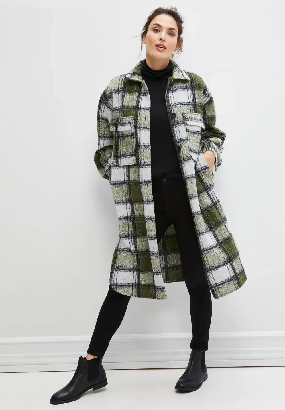 Wool Blend Long Shirt Jacket