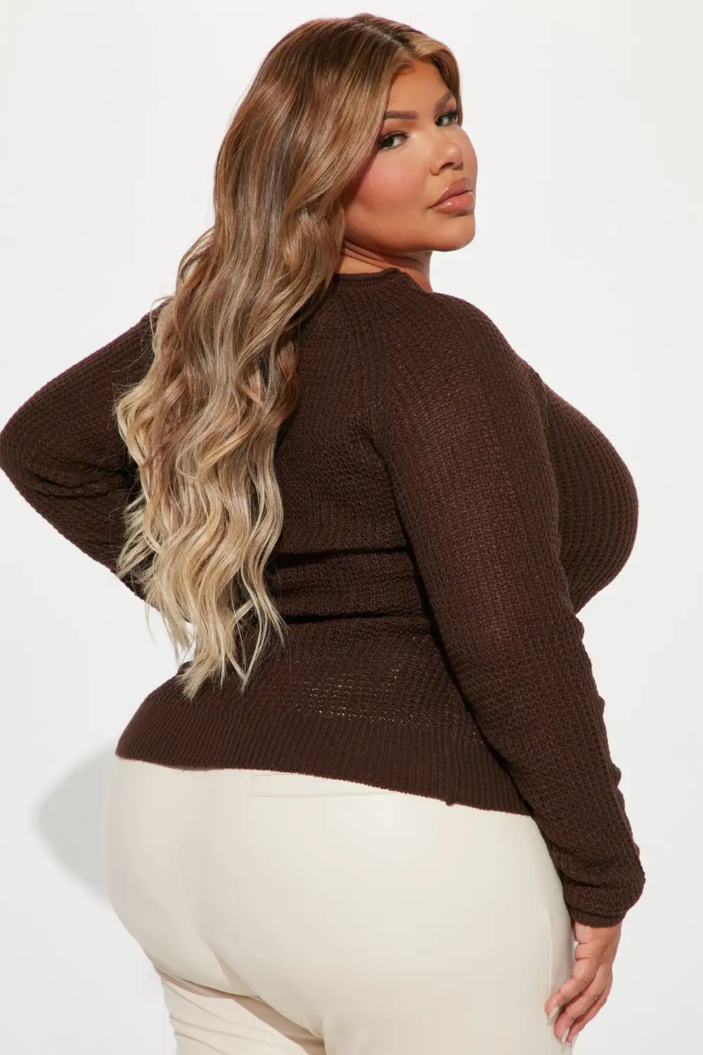 Ariana Waffle Sweater - Chocolate