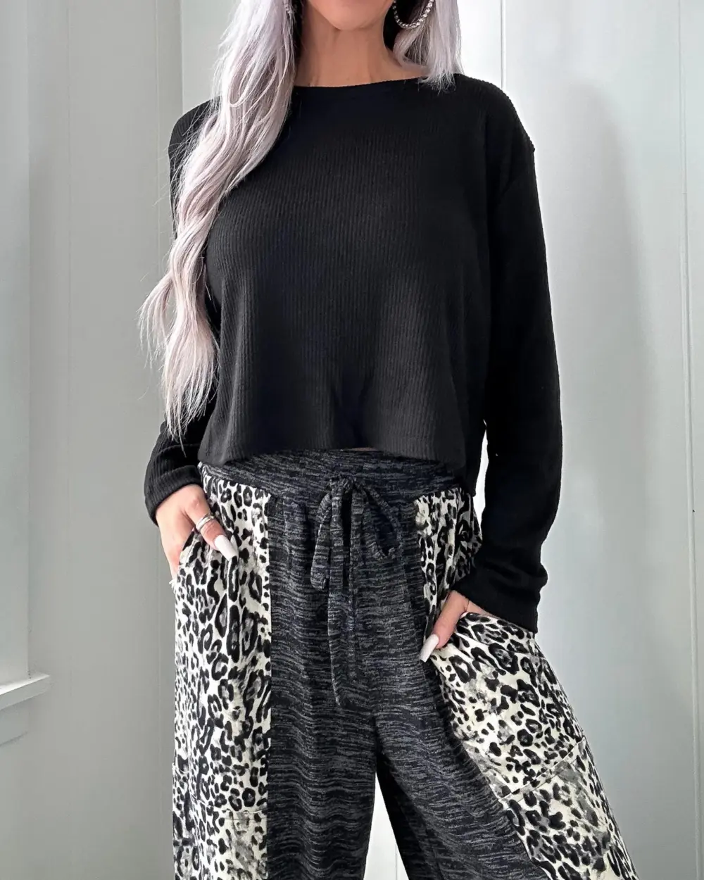 Black Ribbed Long Sleeve Top