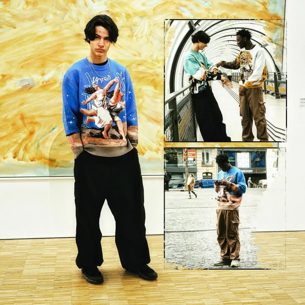 Blue Sweater Renaissance Street Wear Fashion Printing Seasonal Trend Special Design
