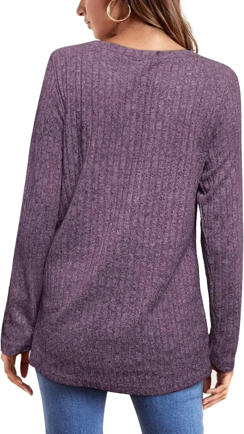 OFEEFAN Long Sleeve Shirts for Women Lightweight Crew Neck Casual Tunic Tops