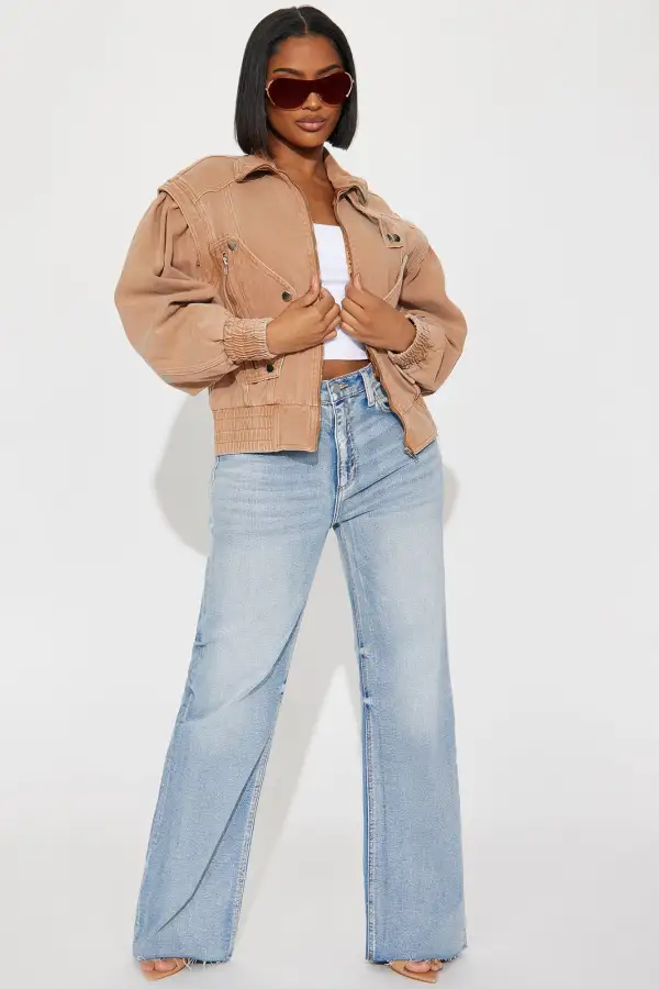 Just Like Magic Non Stretch Denim Moto Jacket - Tan