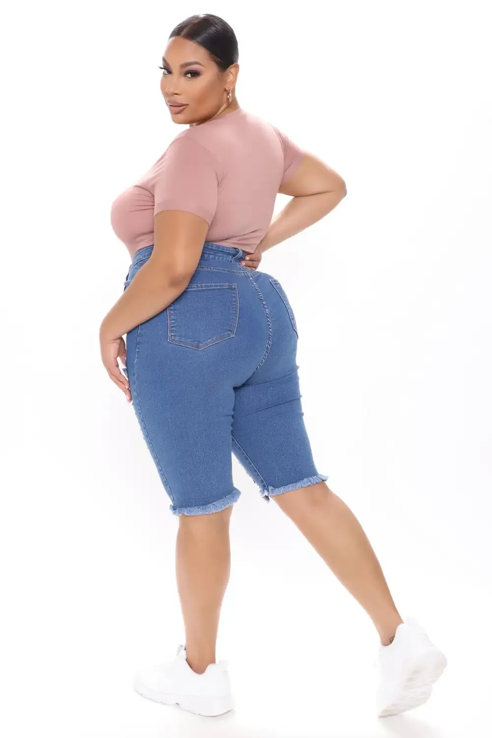 Distressed About It Denim Knee Shorts - Medium Blue Wash