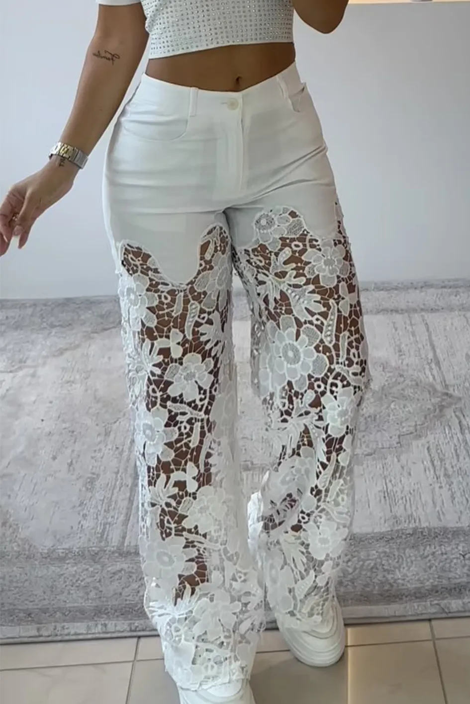 Women'S Fashion Lace Hollow Stitching Jeans