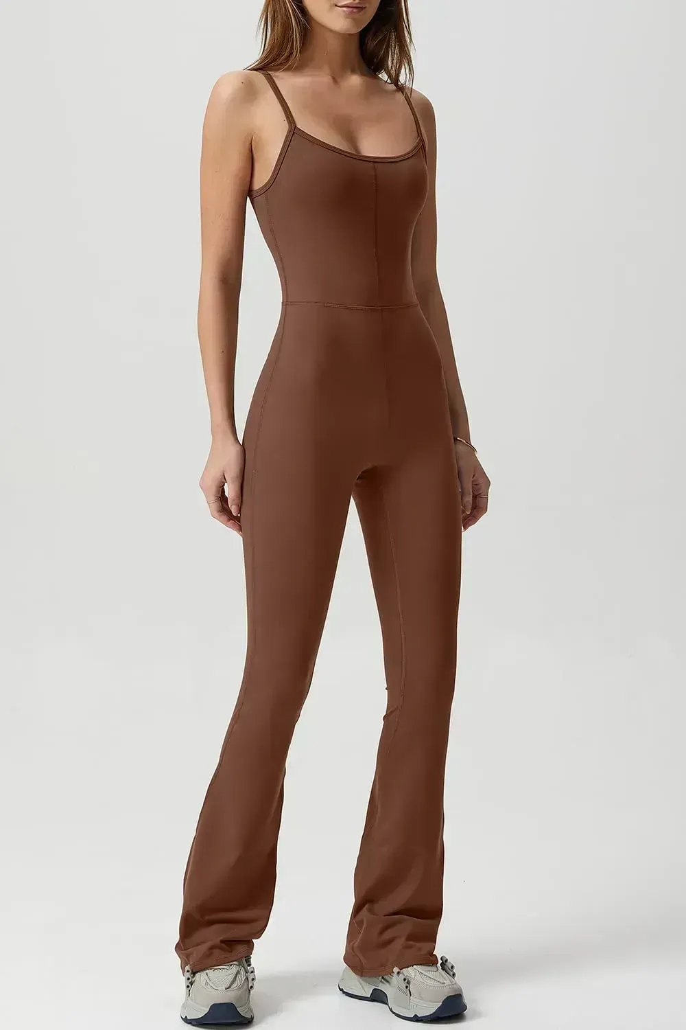 Flare Jumpsuits for Women Spaghetti Straps Scoop Neck Bodycon Full Length Casual Unitard Playsuit