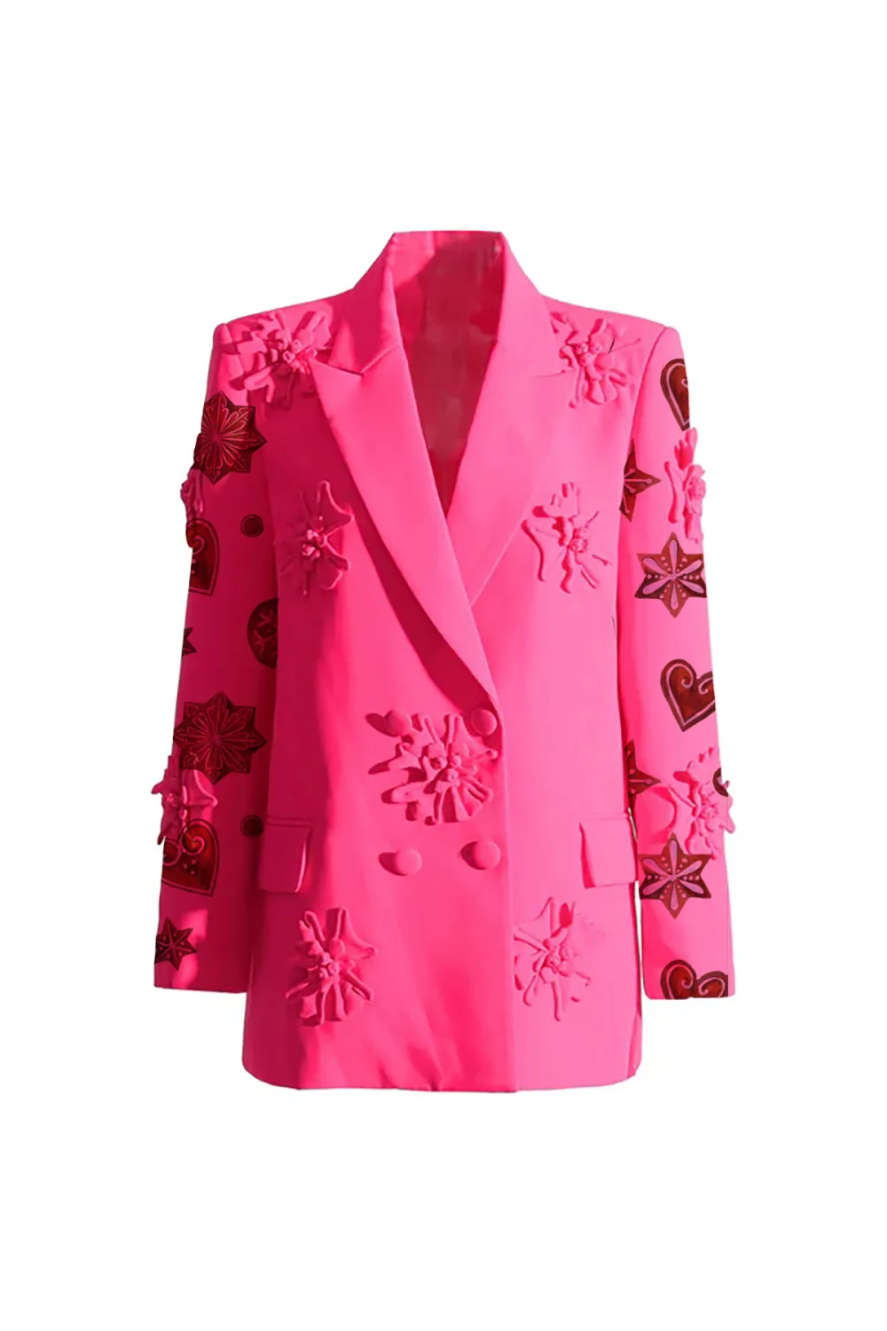 Smart Rosette Appliqué Lapel Collar Long Sleeve Double Breasted Blazer