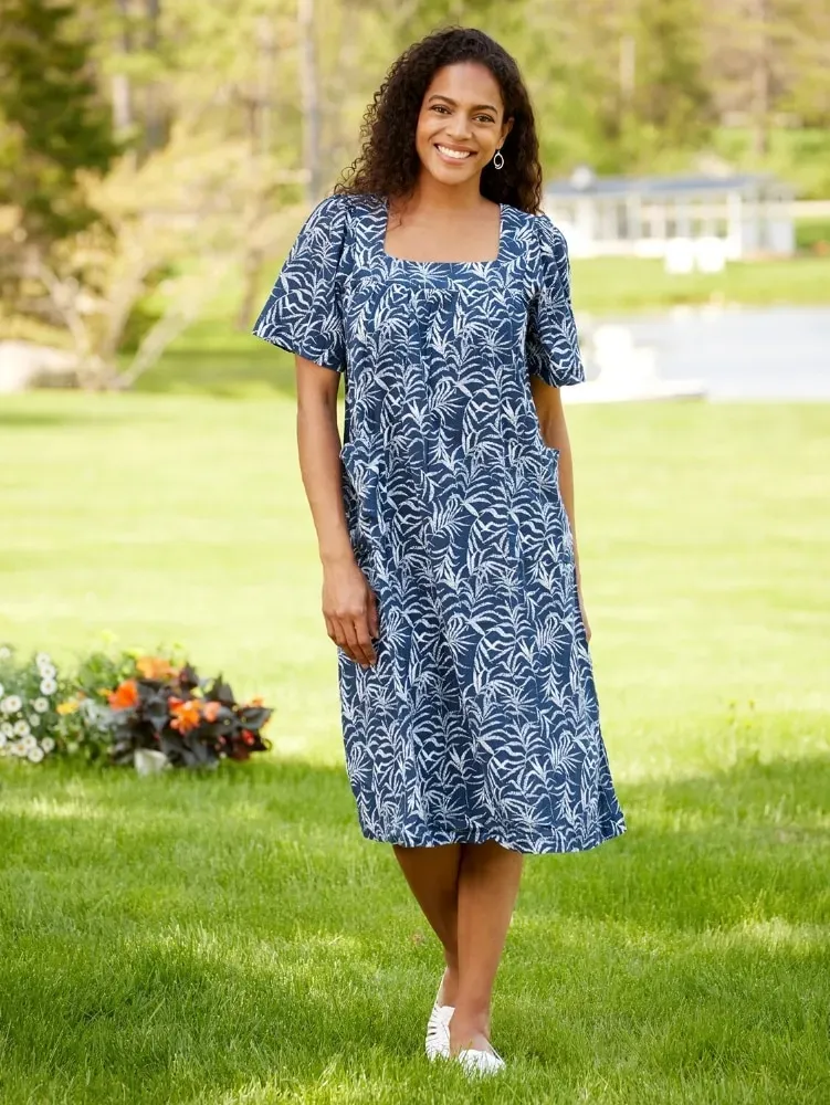Short-Sleeve Cotton Gauze Print Muumuu