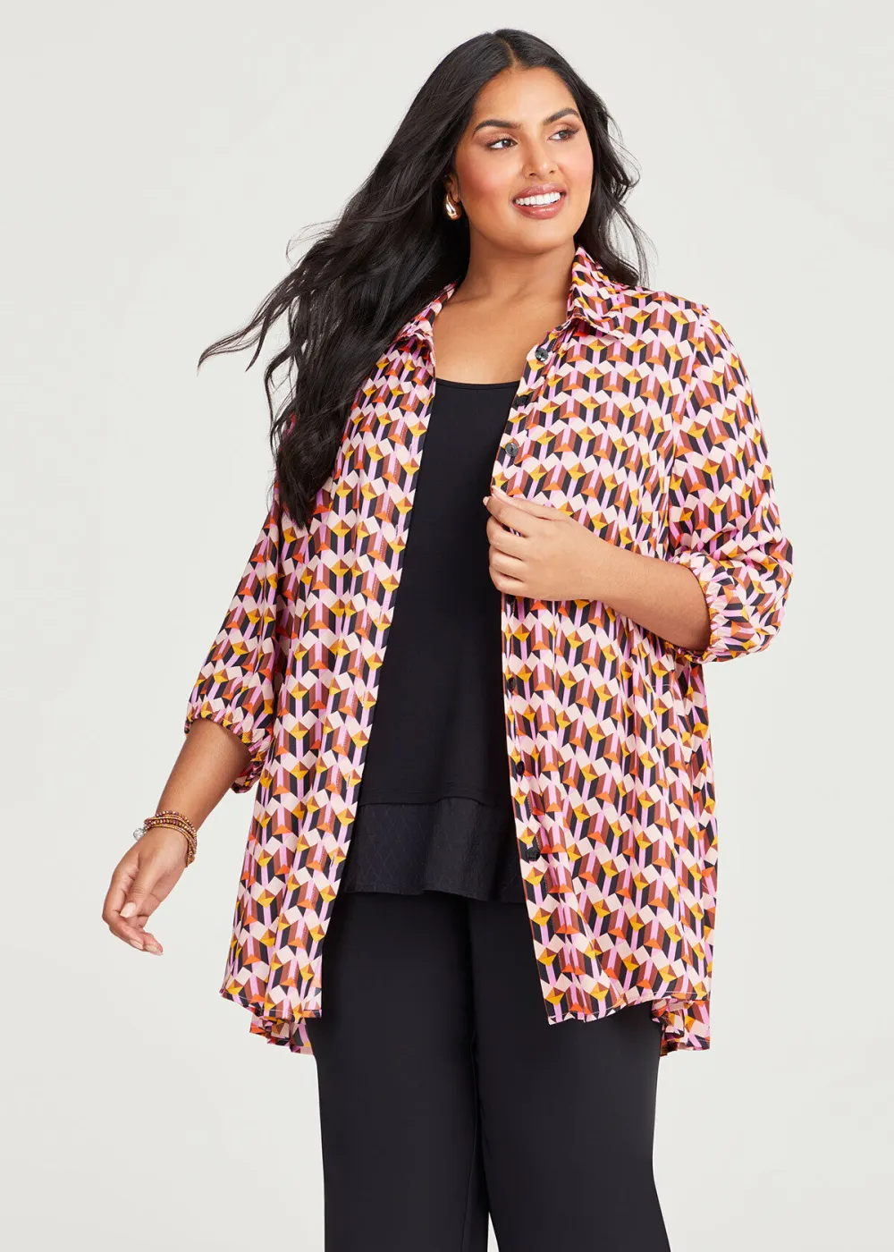 Geo Luxe Satin Pleat Shirt