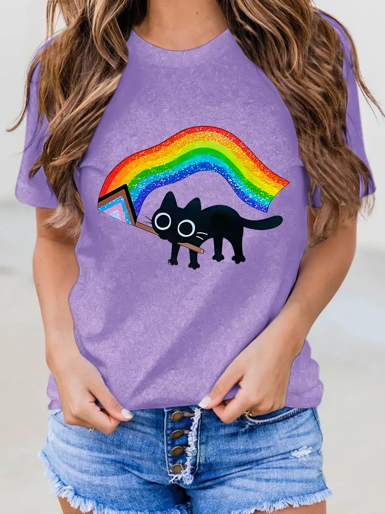 Women'S Proud Moon-Collar T-Shirt With Cartoon Print