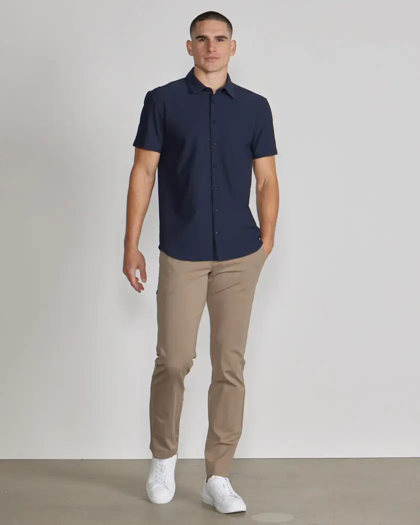 Ribbed+ Short Sleeve Button Down